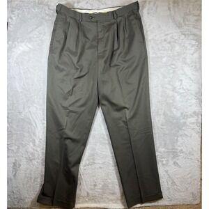 Club Room Dress Pants‎ Mens 38x34 Olive Green Pleated Cuffed 100% Wool Macy's